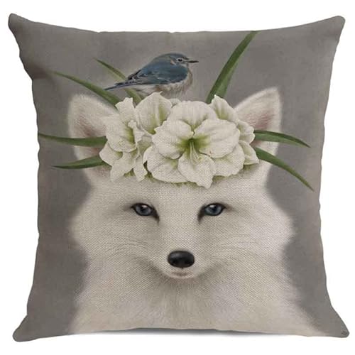 Litvack Spring Flower Pillow Cover Set Of 4 Rabbit Fox Bird Owl Grey Throw Pillow Cover Cushion Cover 18 X 18 Inch #TOP2