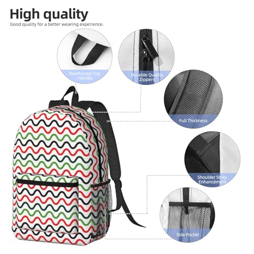 Watermelon Black Red And Green Wave Pattern Fashionable Daypack 17 Inches Zippers Backpack Double Shoulder Bag for Women Men3