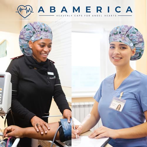 Image of ABAMERICA Bouffant Caps with Button and Sweatband, Adjustable Scrub Caps for Women Men, One Size Multi Color