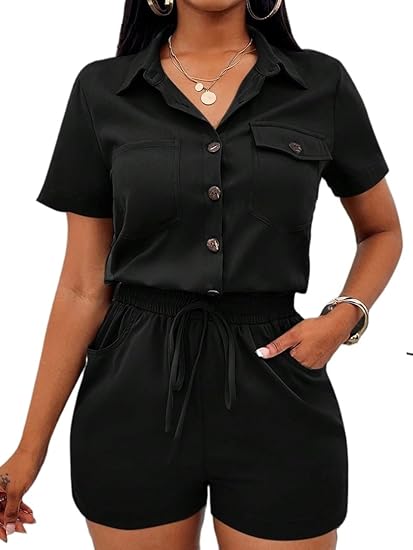 TAILORED COLLAR ROMPERSテーラードカラーオールインワン 黒 Amazon.com: Jumpsuit for Women Dressy with Long Sleeves