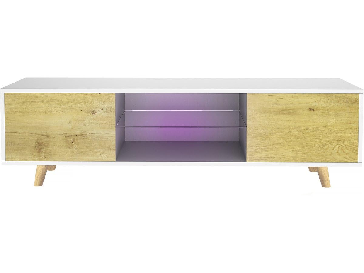 Supporto TV LED "Inna" - 140 x 42 x 45 cm - Bianco/quercia