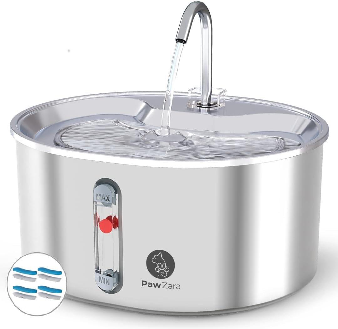 Abbeveratoio per gatti da 3,2 l/108 once, ultra silenzioso, con indicatore di livello dell'acqua, 4 filtri aggiuntivi e sensore di movimento.