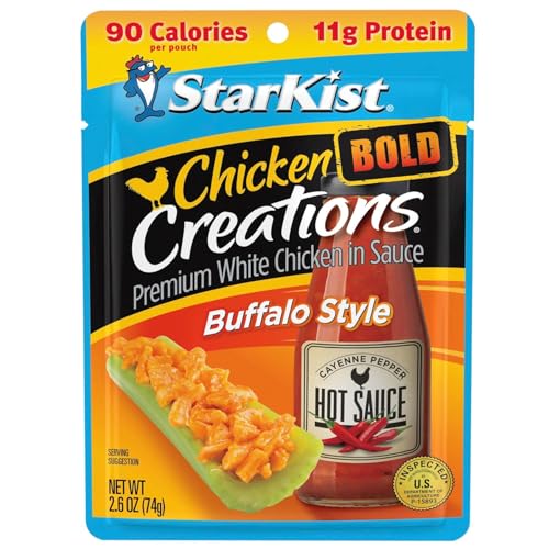 Image of StarKist Chicken Creations BOLD Buffalo Style, 2.6oz Pouch, 12-Pack | 11g Protein Per Serving, Fully Cooked White Meat, Gluten Free, No Draining, Ready to Eat for Salad and Sandwiches