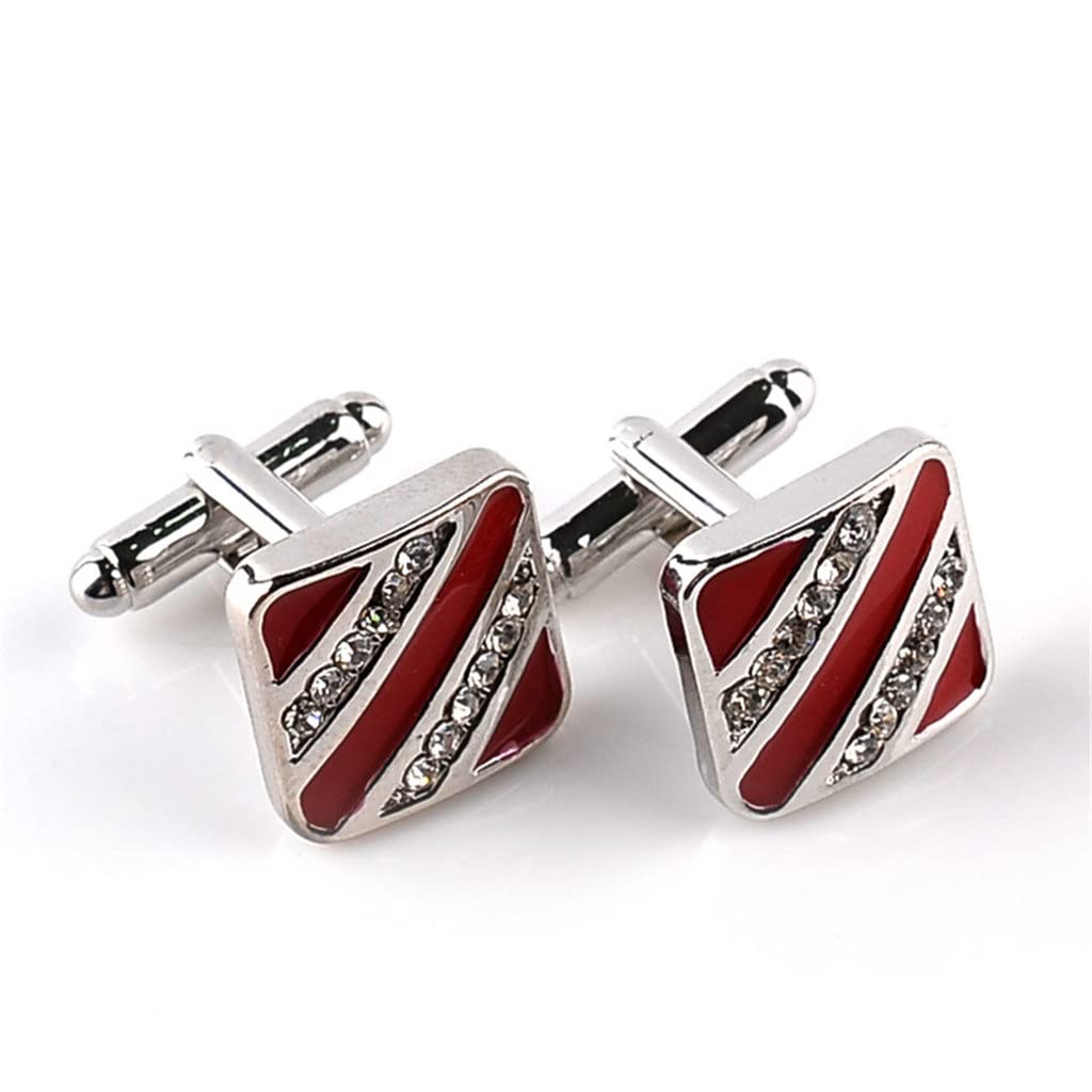 Gemelos Cuadrados bicolores para Hombre, esmaltados en Rojo y Negro, con Botones, para Camisa clásica (A_como se Muestra en la Imagen)