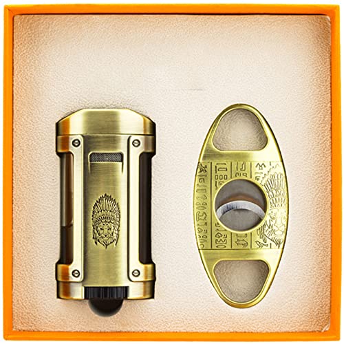 Huskydg Ensemble Coupe-Cigare et Briquet, Briquet Rechargeable Gaz, Coupeur de Cigare, ​Coupe-Vent 4 Jet Torch Lighter, Cadeau pour Homme, Père, Mari Cover