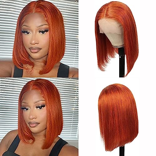 Ginger Straight Bob Wig Human Hair 13X4 Transparent Lace Front Wigs Pre Plucked Bleached Knots Straight HD Lace Front Wig (350 bob wig