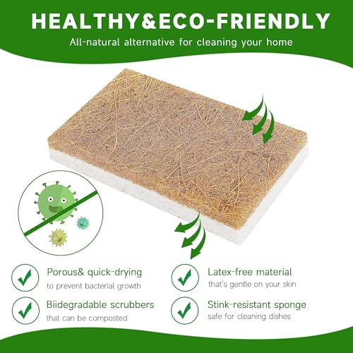 Image of Graham & Ash Co Natural Kitchen Sponge - Biodegradable Compostable Cellulose and Coconut Scrubber - Pack of 10 Eco Friendly Sponges