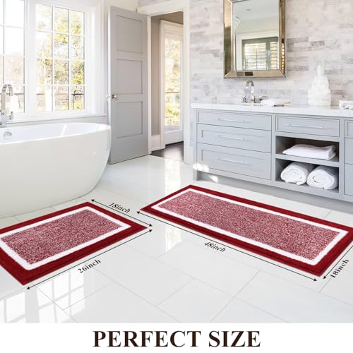 Pauwer Bathroom Rugs Sets 2 Piece, Non Slip Bath Mats, Absorbent Bath Rugs Floor Mat, Machine Washable Shower Rugs for Bathroom Floor, Tub and Shower, Red
