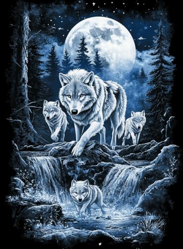 Milila Diamond Art Kits for Adults Full Drill Round Diamond Painting Kits for Beginners Craft Kits for Home Wall Decor Gifts 11.8x15.7inch(Wolves)