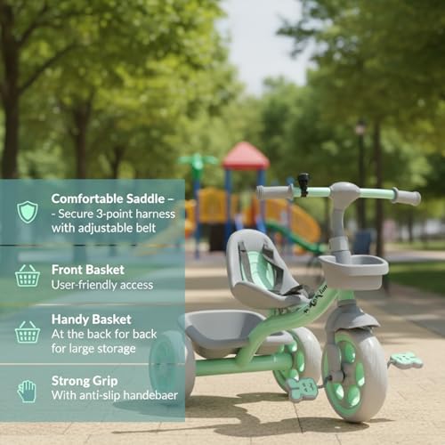 Image of Tricycle for Kids, Tricycles for Kids 2 to 5 Years Boys and Girls, Cycle for 1+ Children, Bike with EVA Tech Wheels, Super, Sea Green