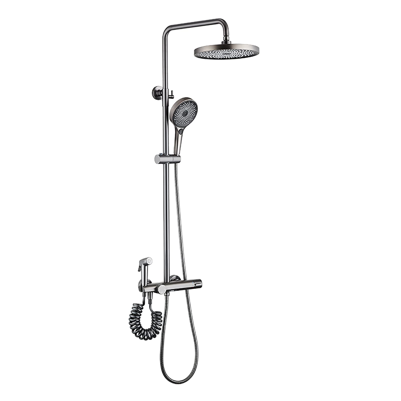 CWCQGH Rain Shower with 10 Inch Shower Head, Thermostatic Shower Faucet Set Wall Mounted Brass Shower Combo Set with Waterfall Tub Spout, 3 Modes Handheld Shower, Bidet Sprayer,Gray