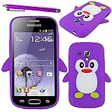 ebestStar - Coque Compatible avec Samsung Galaxy Trend S7560, S Duos S7562 Etui Housse Silicone Gel TPU Souple Pingouin + Stylet, Violet [Appareil: 121.5 x 63.1 x 10.5mm, 4.0'']