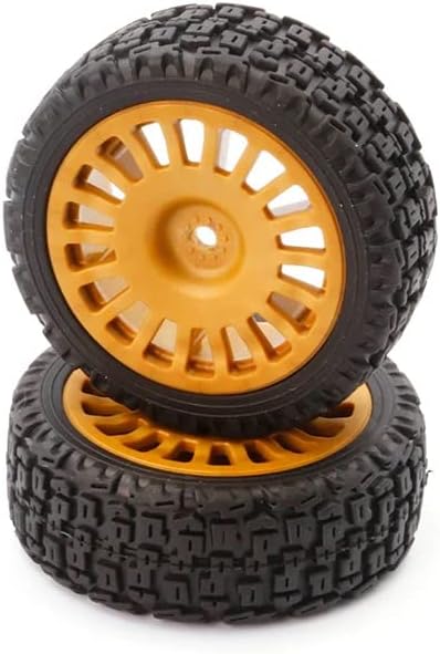 LCRACING RC Car C8055 1/10 Rally Tires 18 Spoke Wheel Set (Gold) 0.5 inch (12 mm) HEX Pack of 2