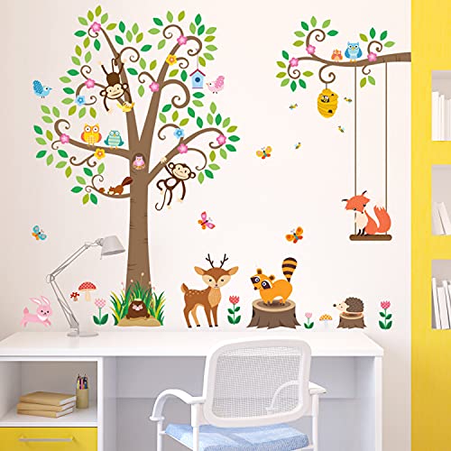 DECOWALL-SG-2106-Large-Scroll-Tree-and-Animals-Kids-Wall-Stickers-Wall-Decals-Peel-and-Stick-Removable-Wall-Stickers-for-Kids-Nursery-Bedroom-Living-Room-dcor