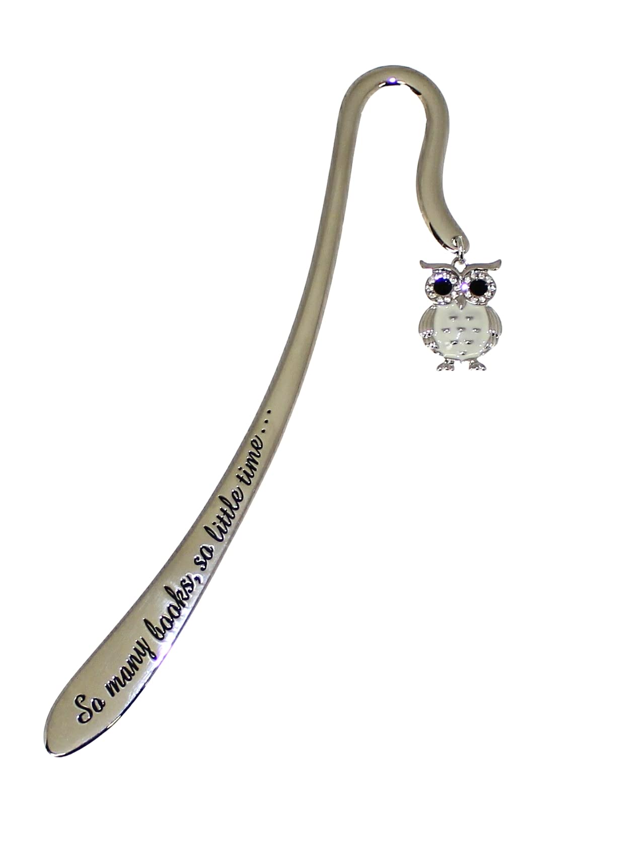 Stunning Shiny Silver Colour Owl Bookmark with Crystal Effect Gems & The Quote 'So Many Books, so Little time' - Image 3