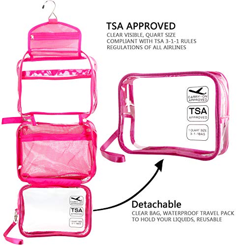 Hanging Toiletry Bag, TSA Approved Bag Clear Travel Toiletry Bag with Detachable Small Bag Airline 3-1-1 Carry On Compliant Bag Makeup Bag for Men and Women