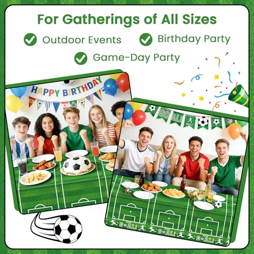 Image of Mulbozy 4 Pcs Soccer Tablecloths Disposable, 54 x 108 Inch Soccer Party Decorations Table Cloth, Plastic Sports Table Cover for Picnic Birthday Party Supplies Decoration