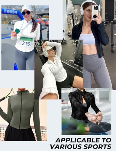 AURUZA Jaqueta feminina de treino, leve, com zíper, atlética, cropped para academia, corrida, com fu