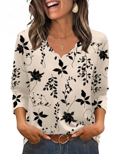 WIHOLL 3/4 Length Sleeve Womens Tops Dressy Casual Blouses V Neck Shirts Summer Clothes Early Fall Fashion Outfits