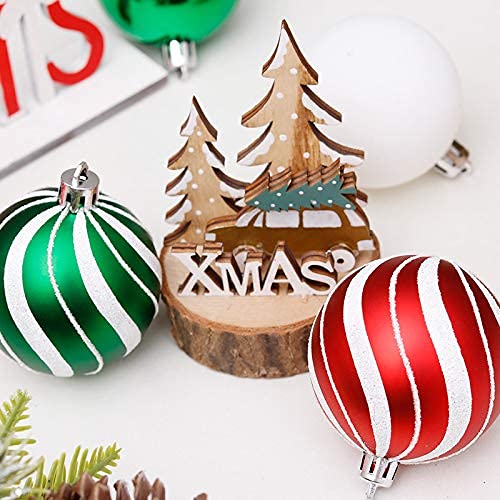 Lessmo 30Pcs Red Green White Christmas Balls Ornaments For Christmas Tree, 6Cm/2.37" Shatterproof Painting & Glittering Plastic Hanging Decorations Balls Baubles Set For Holiday Wedding Party Decor #TOP5