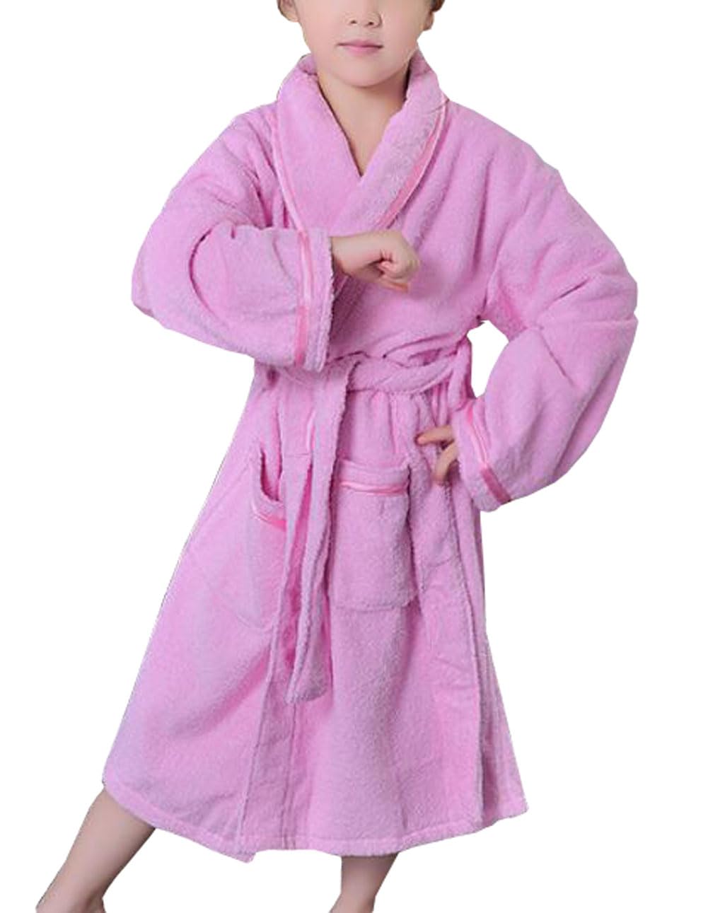 Suplove Children's Solid color Towel Material boys and girls Robe cotton swimming bathrobe thick pajamas (US, Alpha, Small, Regular, Pink)