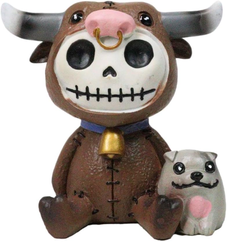 Ebros Gift Furry Bones El Toro The Spanish Bull Skeleton with His Bulldog Figurine 3" H Furrybones Pretend Hooded Skull Monster Collectible Sculpture Decorative Toy