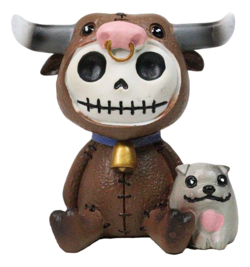 Furry Bones El Toro The Spanish Bull Skeleton with His Bulldog Figurine 3" H Furrybones Pretend Hooded Skull Monster Collectible Sculpture Decorative Toy