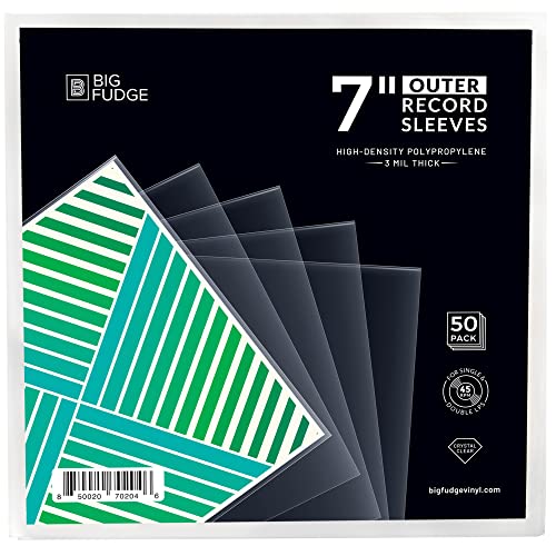 BIG FUDGE 50x Vinyl Record Outer Sleeves 7 inch | Durable & Wrinkle-Free | Crystal Clear & Made from...