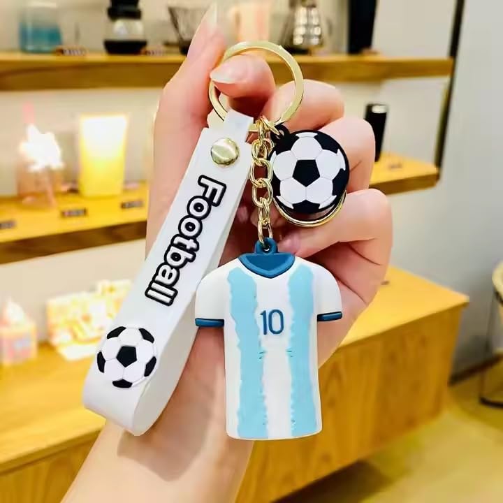 Football Jersey Keychain #10 – Argentina Style Soccer Shirt with Football Strap | Cool PVC Rubber Key Ring for Boys, Men, Kids & Sports Fans | Bag, Bike, Car Accessory Gift-image-29