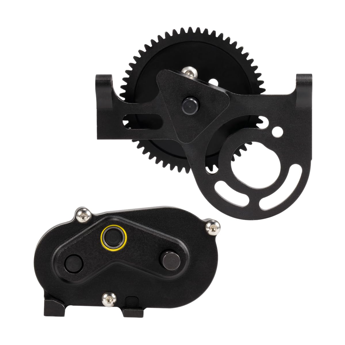 LCG Metal Prefixal Gearbox with 30% Overdrive Gear Front Motor Transmission Transfer Case for 1/10 RC Crawler SCX10 I II 90046 Capra LCG Chassis Upgrade Parts (Black)