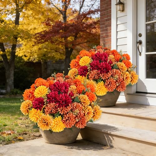 Cherica 20Pcs Fake Flowers Artificial Mums for Outdoors UV Resistant Faux Mums for Outdoor Planters Realistic Chrysanthemums No Fade Fall Flowers for Front Door Garden Patio Yard Autumn Decor