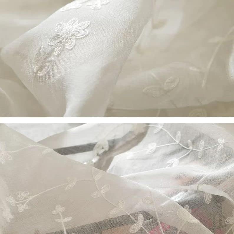 Floral Vine Embroidered Sheer Voile Bedroom Curtains Rod Pocket Voile Window Curtain for Living Room, Set of 2 Panels (54x96 Inch(W x L))