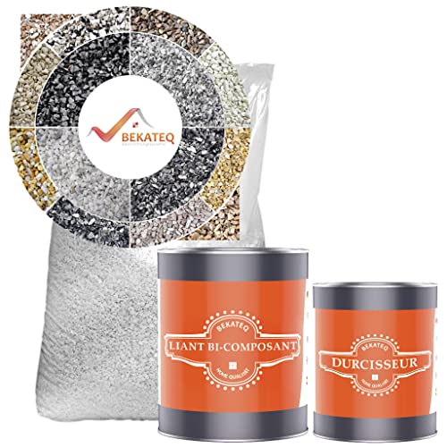 Moquette de pierre - Kit de 25 kg Gravier de marbre Bianco Verona + 1,5 kg Liant résine époxy 2K pour l'intérieur et l'extérieur. Tapis de pierre pour la terrasse, le jardin ou bords de piscine