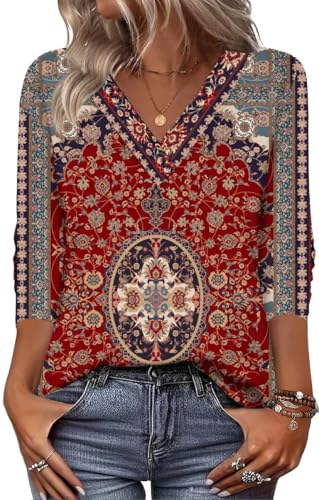 Zeagoo Cute Business Casual Tops for Women Long Sleeve Tunic V Neck Boho Floral Work Tee Shirts