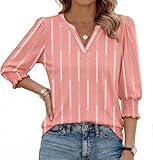 Desol Bluse Damen, 3/4 Arm Lässiges Hemd mit V-Ausschnitt - Elegante Tunika Tops Lässig Oberteile für Frühling & Herbst
