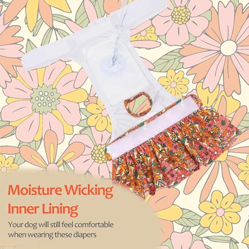 Image of CuteBone Female Dog Diapers with Skirts 3 Pack Reusable Puppy Dresses Pants for Heat Cycle Period QBD12S