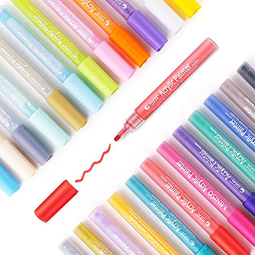 Rotuladores de pintura acrílica (24 colores) para bricolaje, vidrio, cerámica, piedra, madera, lienzo, metal, tela, rotuladores acrílicos altamente pigmentados ideales para principiantes, aficionados