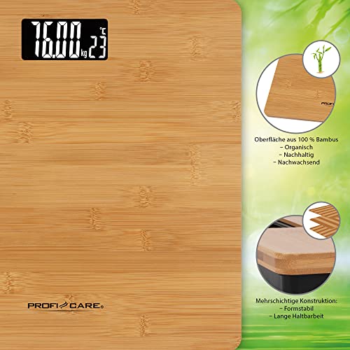 ProfiCare PC-PW 3103 Digital Bathroom Scales with Easy-to-Read LCD Display and Room Temperature Display/Scales Measuring Range 5-180 kg/Wooden Surface - Image 2