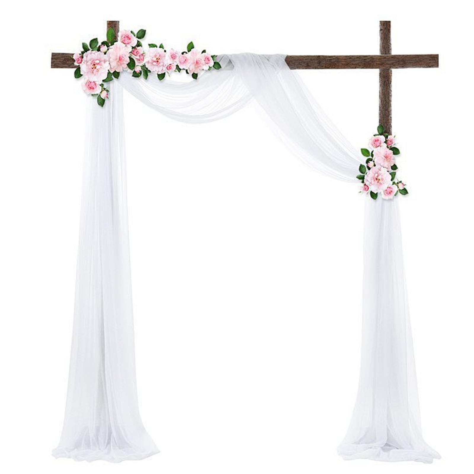 BEELUKY Cortina de Arco de Boda 75x800 cm Cortina Decorativa con Arco para Boda con 22m Cinta de Raso Cenefa de Boda Cortinas Tela Drapeada de Gasa para Recepción Fiesta Boda Arco Ceremonia(Blanco)