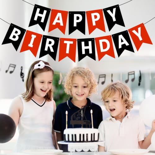 Image of Happy Birthday Banner Sign, Birthday Garland Wall Door Hanging Banners Flag for Women Men Boys Girls Party Backdrop Decorations, Personalized Name Banner White Letters Black and Red