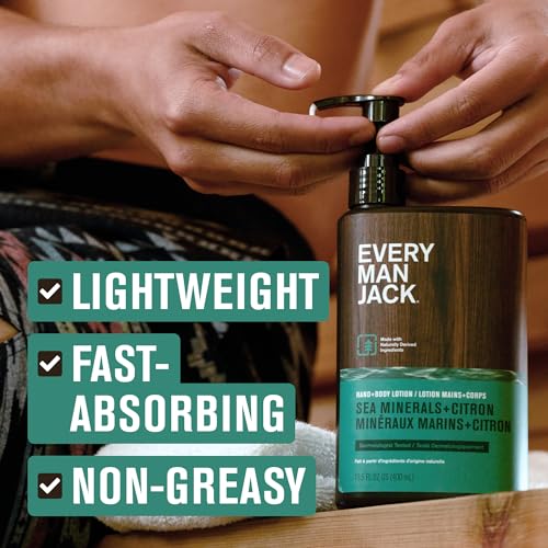 Image of Every Man Jack Hand & Body Lotion for Men, Sea Minerals Citron, 2pk | Nourishes & Moisturizes Dry Skin, Fast-Absorbing Lightweight, Plant Based Cocoa Butter, Dermatologist Tested, All Skin Types