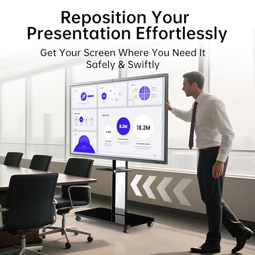 Image of Horion Mobile TV Stand for 65-86 Inch Television and Smart Board, TV Cart with Adjustable Shelf and Locking Wheels, for 65in, 70in, 75in, 85in LED, LCD, OLED Flat Curved TVs Office Living Room HK76