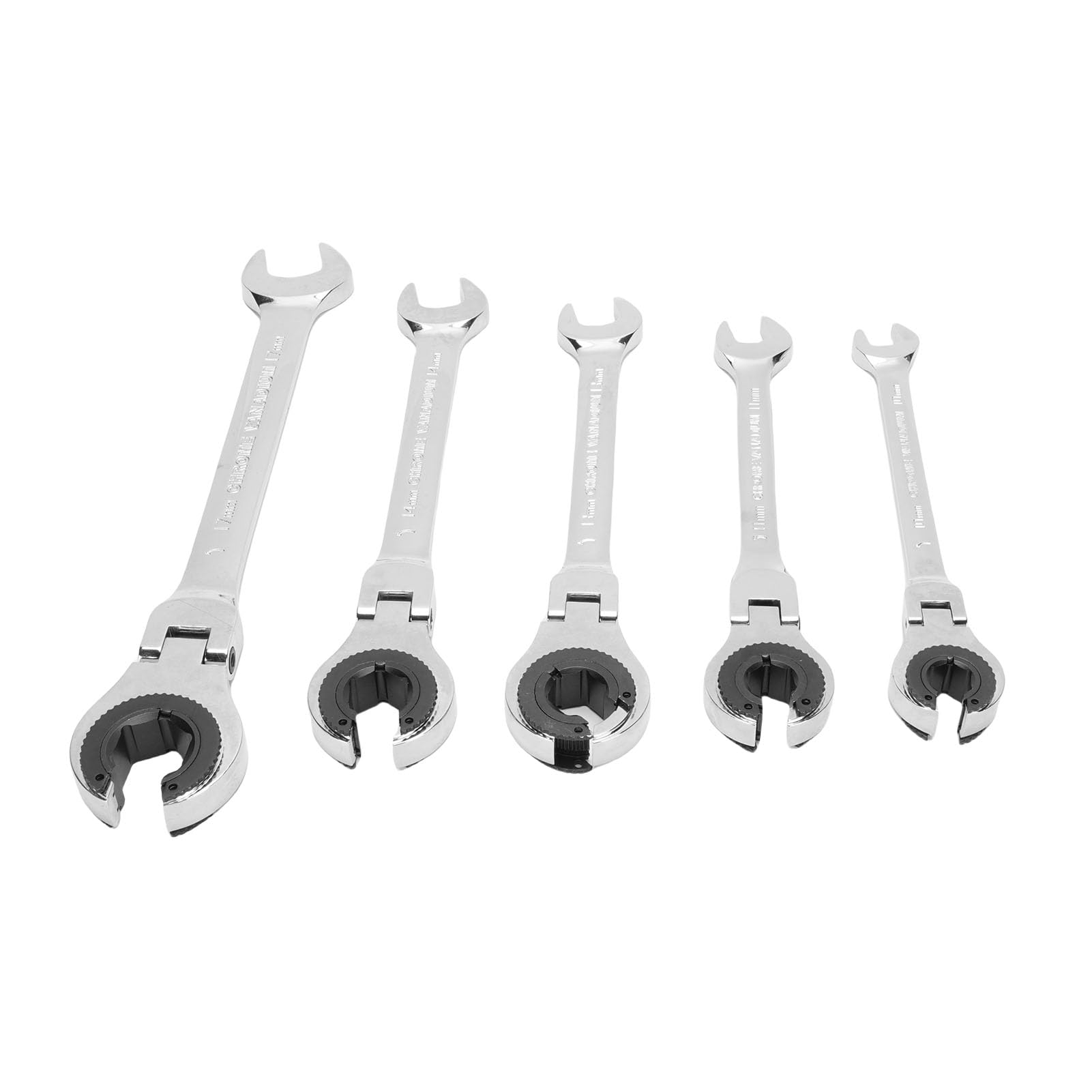 Juego de 5 Llaves de Carraca de Doble Boca con Cabezal Flexible, 10 11 13 14 17 mm Acero CR V 72 Dientes Ajustable a 180 Grados para Mantenimiento de Automóviles