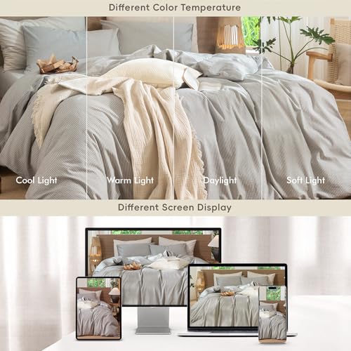 Image of MooMee Striped Duvet Cover Set 100% Washed Cotton Linen Like Queen | Relaxed Linen-like Texture. Soft, Breathable & Long-lasting Comfort. Lightweight. Hidden Zipper with 8 Interior Corner Ties