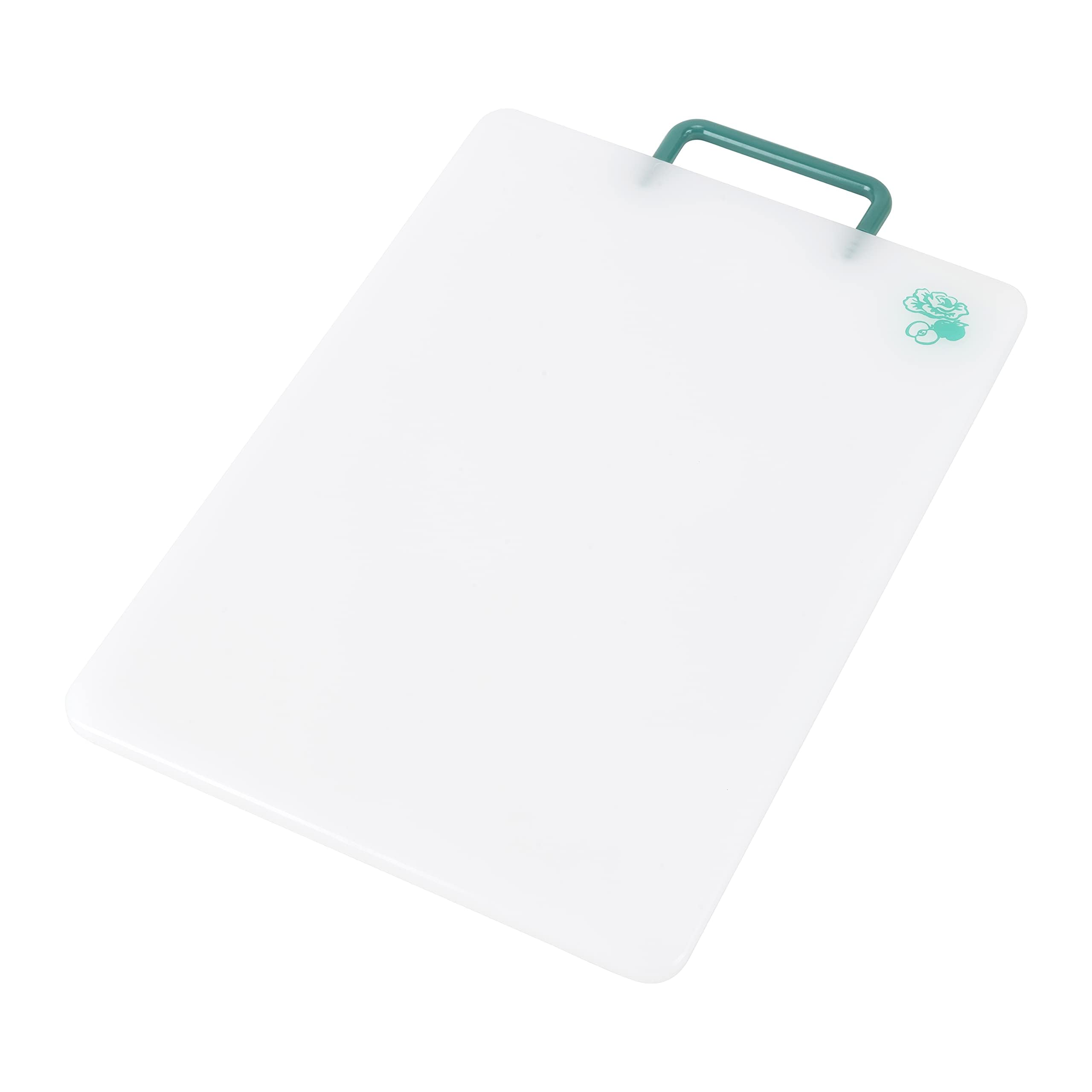 Hanna Cutting Board - Made in Sweden - BPA Free and Dishwasher Safe - large cutting board - Doubles as Plastic Cheese Board for Kitchen - White with Green Handle - 15” x 9 3/4" x