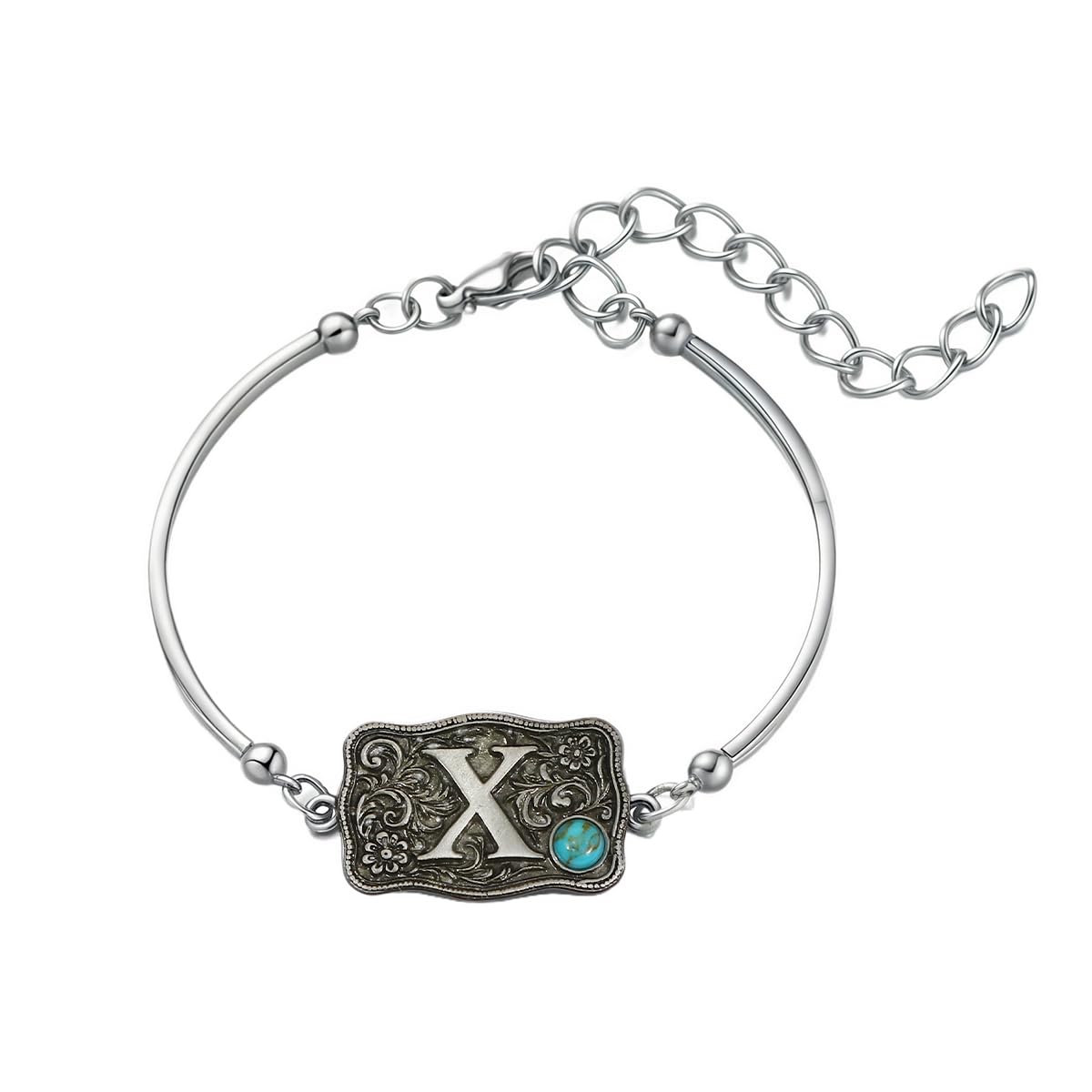 Belt Buckle Bracelet Initial Letter A-Z Bracelets Western Cow Tag Bracelet Belt Buckle Necklace Western Style Initial Letter Pendant Necklace