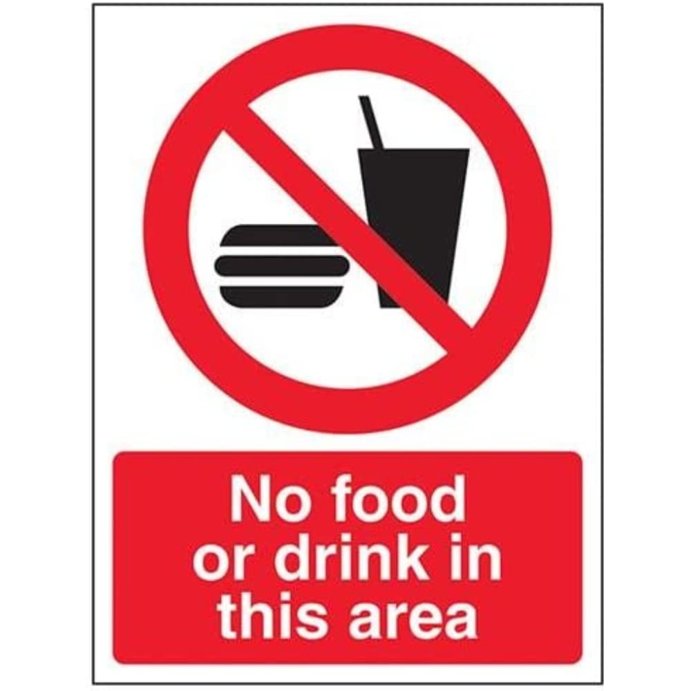 V Safety No Food Drink In This Area Sign - 150mm x 200mm - 1mm Rigid Plastic