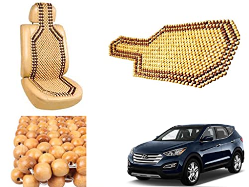 Image of Car Bead Seat Wooden Beads Cushion Cover Pad for Hyundai Santa Fe, Acupressure Sitting Seat Cover | Cream Color - Pack of 1