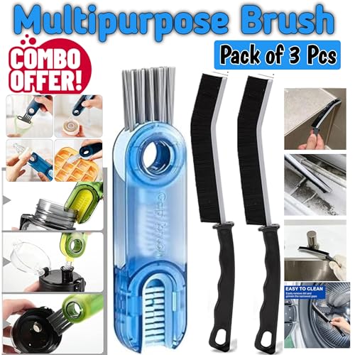 Image of 3 in 1 Multifunctional Cleaning Brush, Gap Cleaning Brush Multifunctional Cleaning Brush (Multi Color pak of 3)