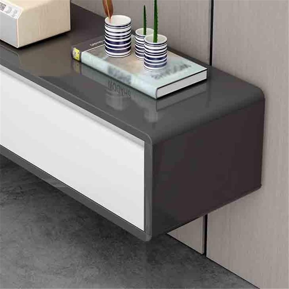 Consola de televisión Soporte Flotante for TV montado en la Pared, Centro de Entretenimiento Madera con Puerta abatible 2 cajones, Muebles Sala Estar Estilo Moderno, Caucho(220cm)